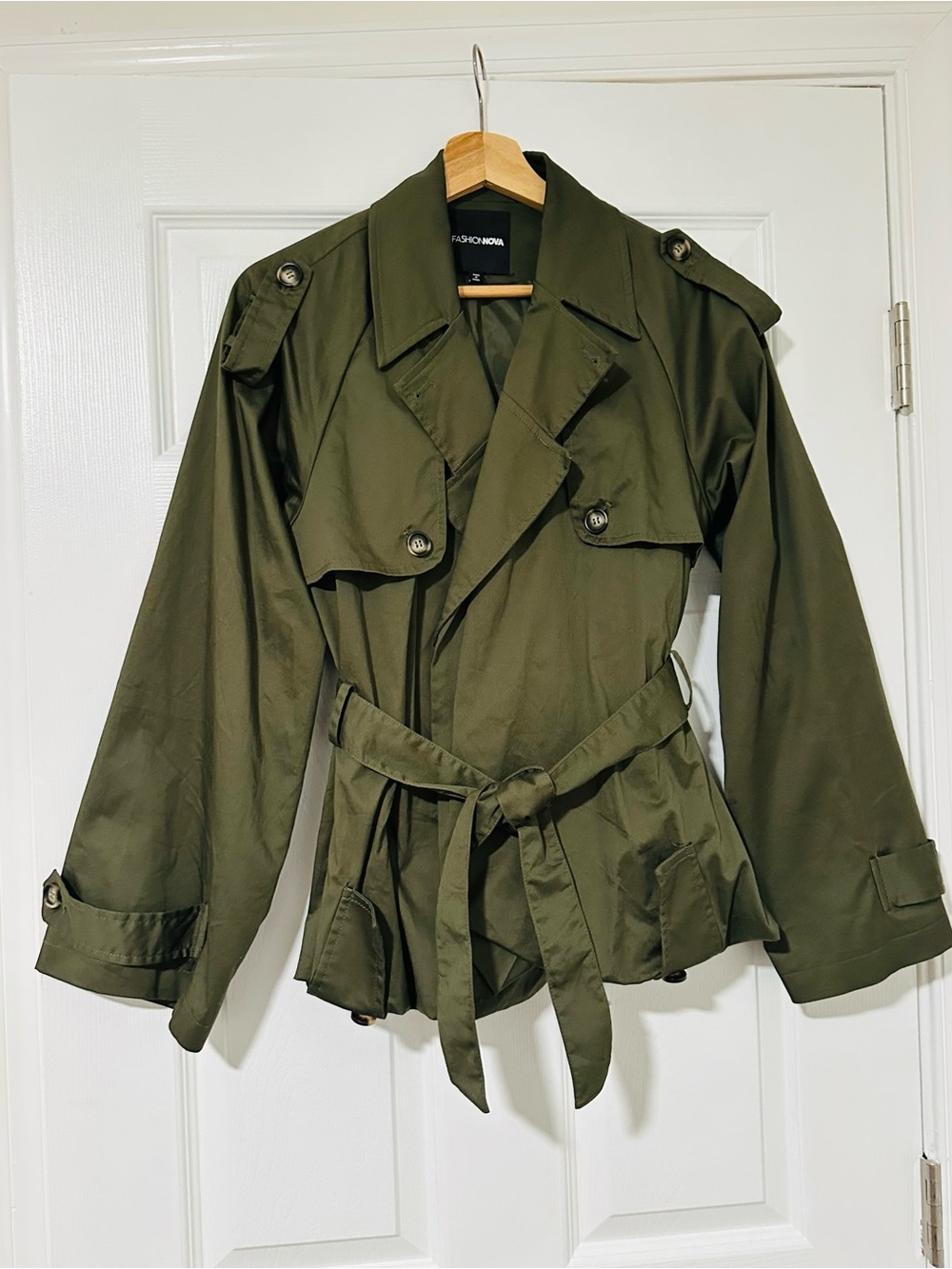 Fashion Nova Olive Trench Coat with Waist Tie